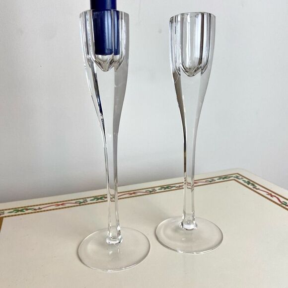 PAIR Oneida Hand-Cut Lead Crystal Taper Candle Holders 8.25” Modern Elegance Cle - Picture 7 of 8